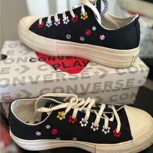 Converse Black with flowers . Platform